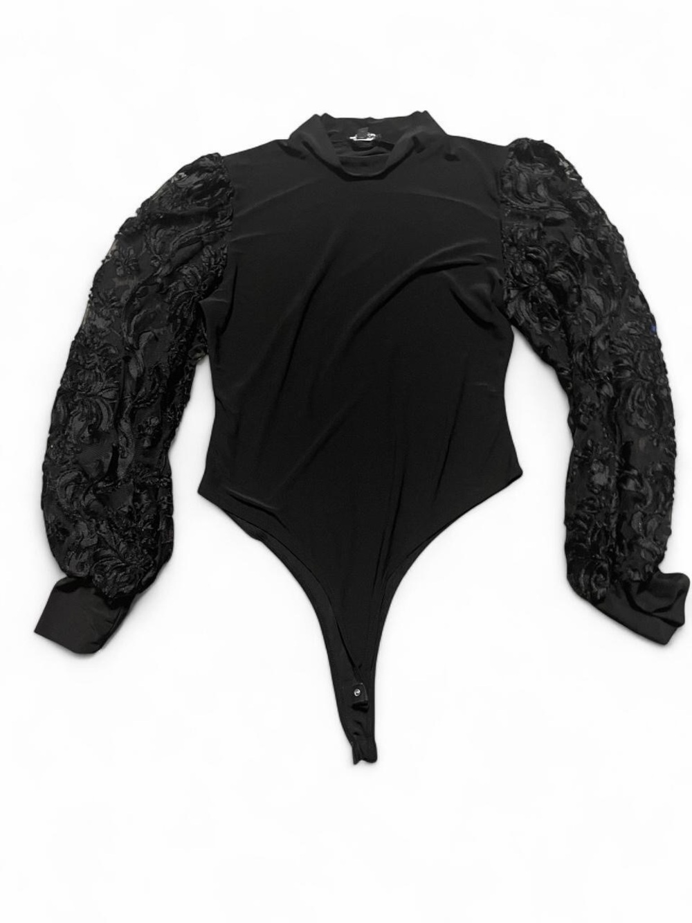 Fashion Nova Black Lace-Sleeve Balloon Bodysuit